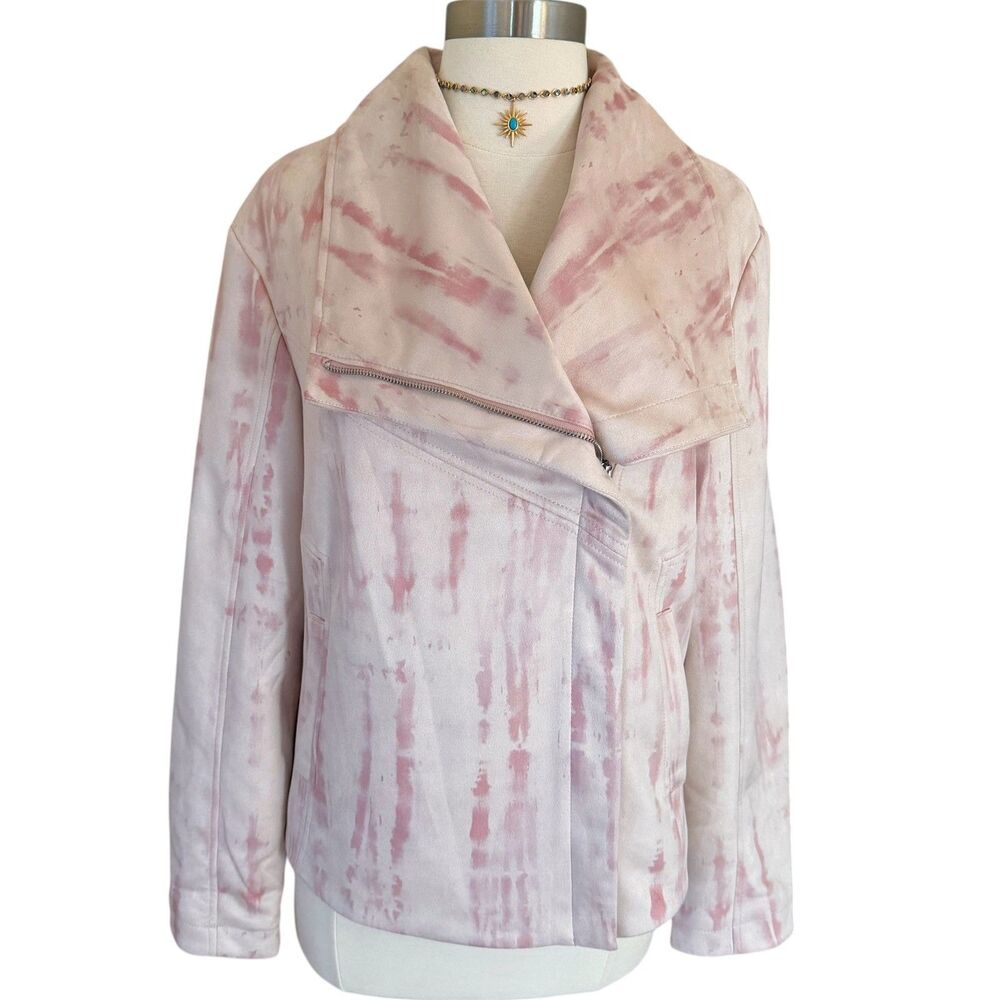 VENUS Pink Tie Dye Moto Jacket Faux Suede Womens M Asymmetrical Full Zip